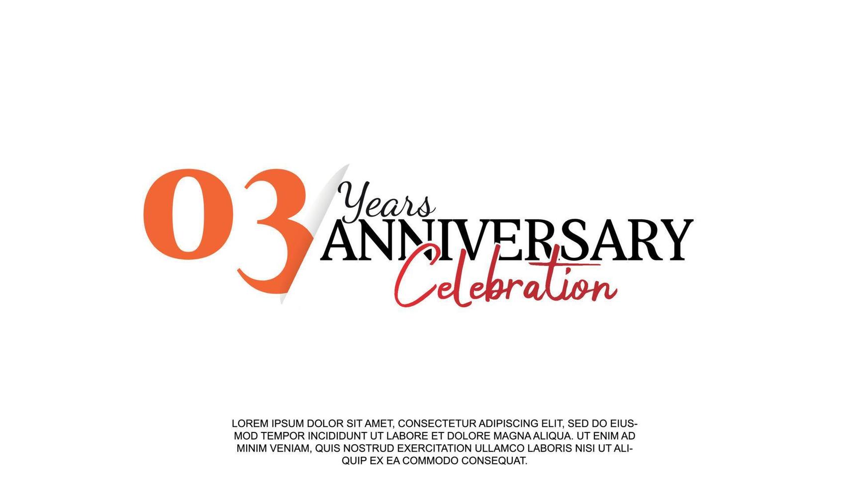 03 jaren verjaardag logotype aantal met rood en zwart kleur voor viering evenement geïsoleerd vector