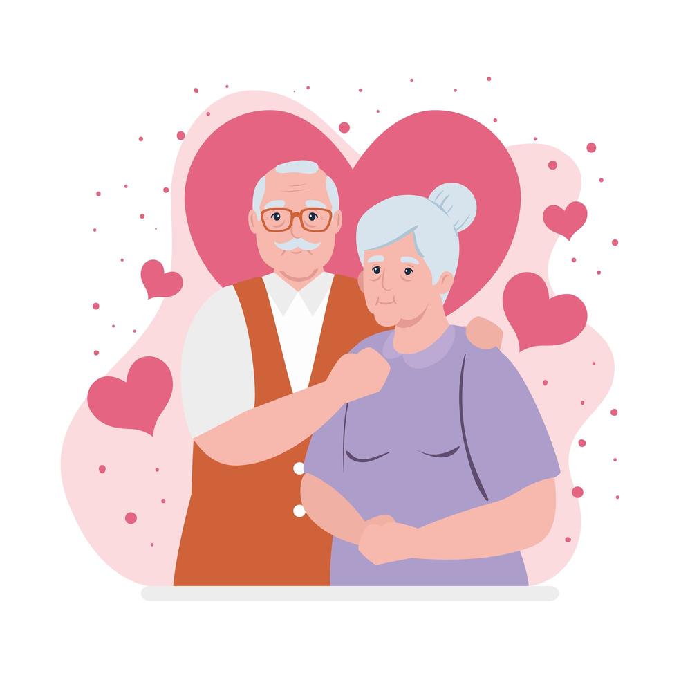 bejaarde echtpaar lachend met hartendecoratie vector