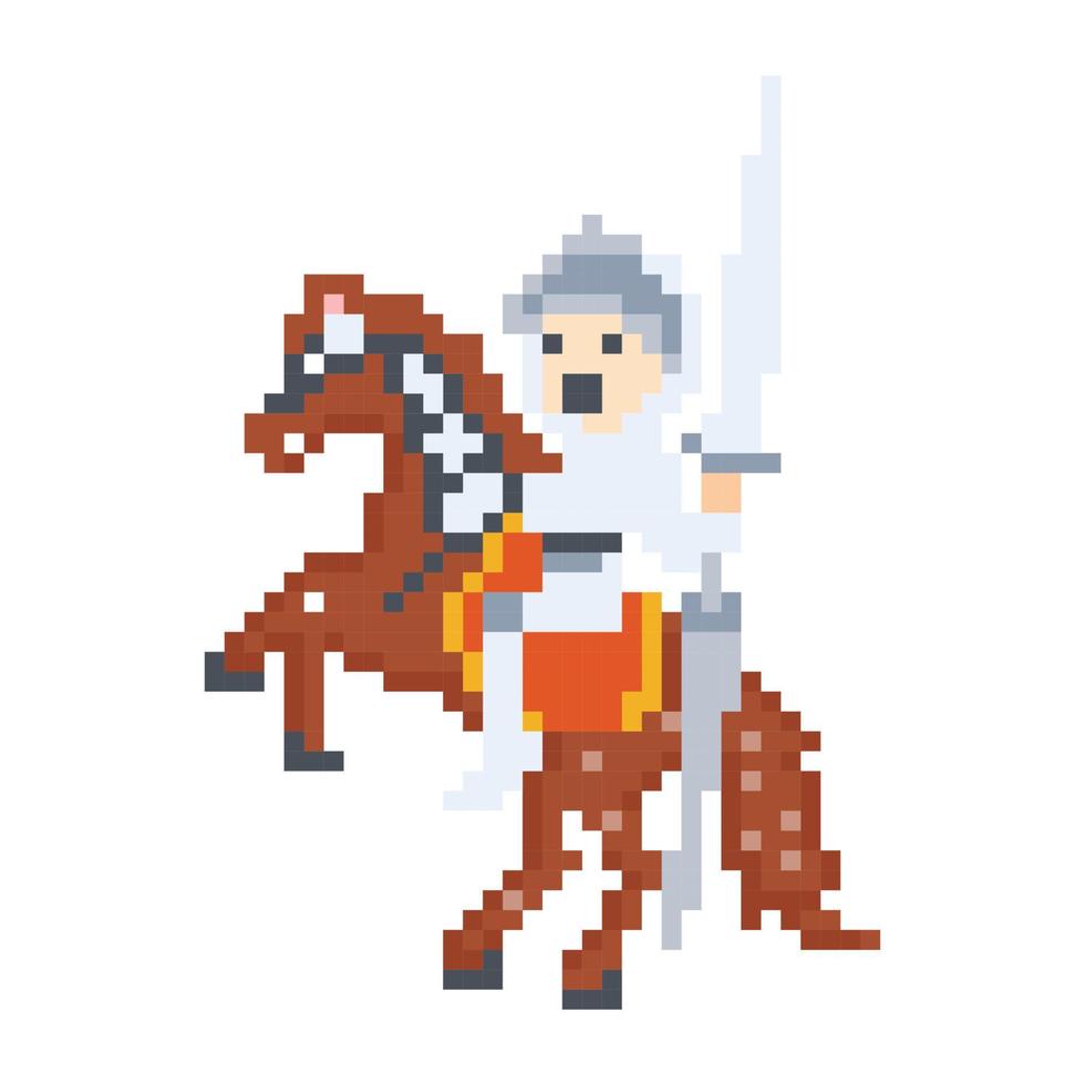 ridder tekenfilm karakter in pixel kunst stijl. pixel kunst krijger vector