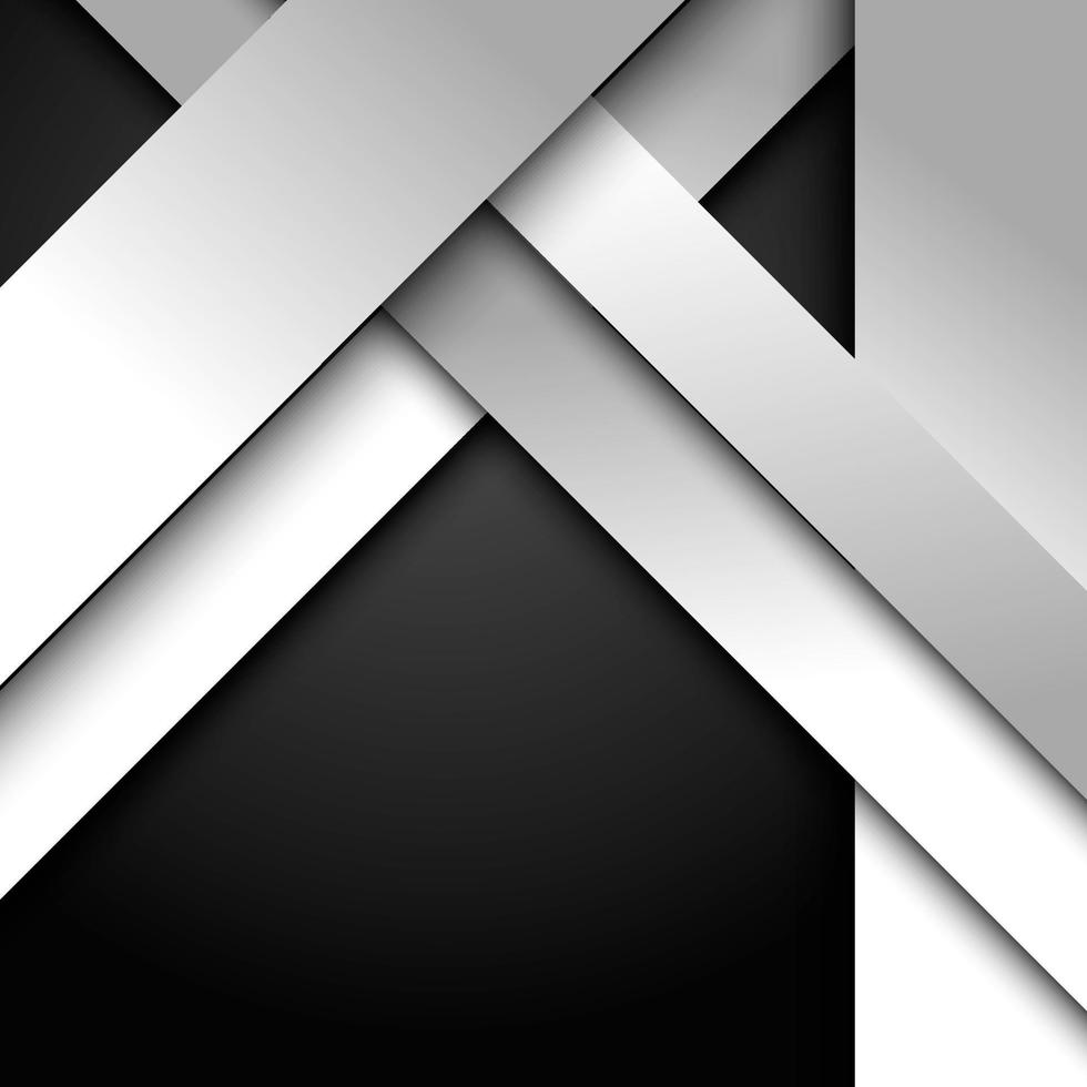 abstracte 3d witte en grijze strepen, diagonaal overlappend laagpapier op zwarte achtergrond. vector