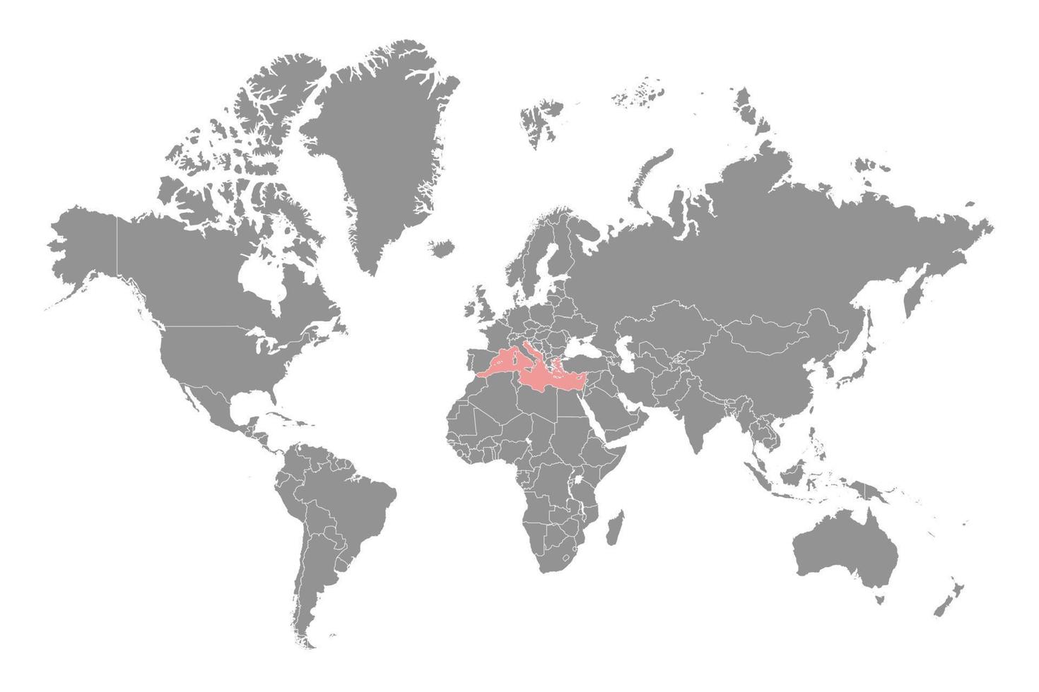 middellandse Zee zee Aan de wereld kaart. vector illustratie.