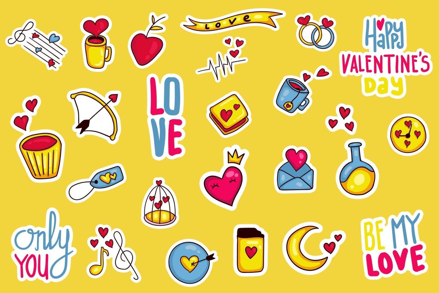 kleurrijke hand getrokken valentijn stickercollectie vector