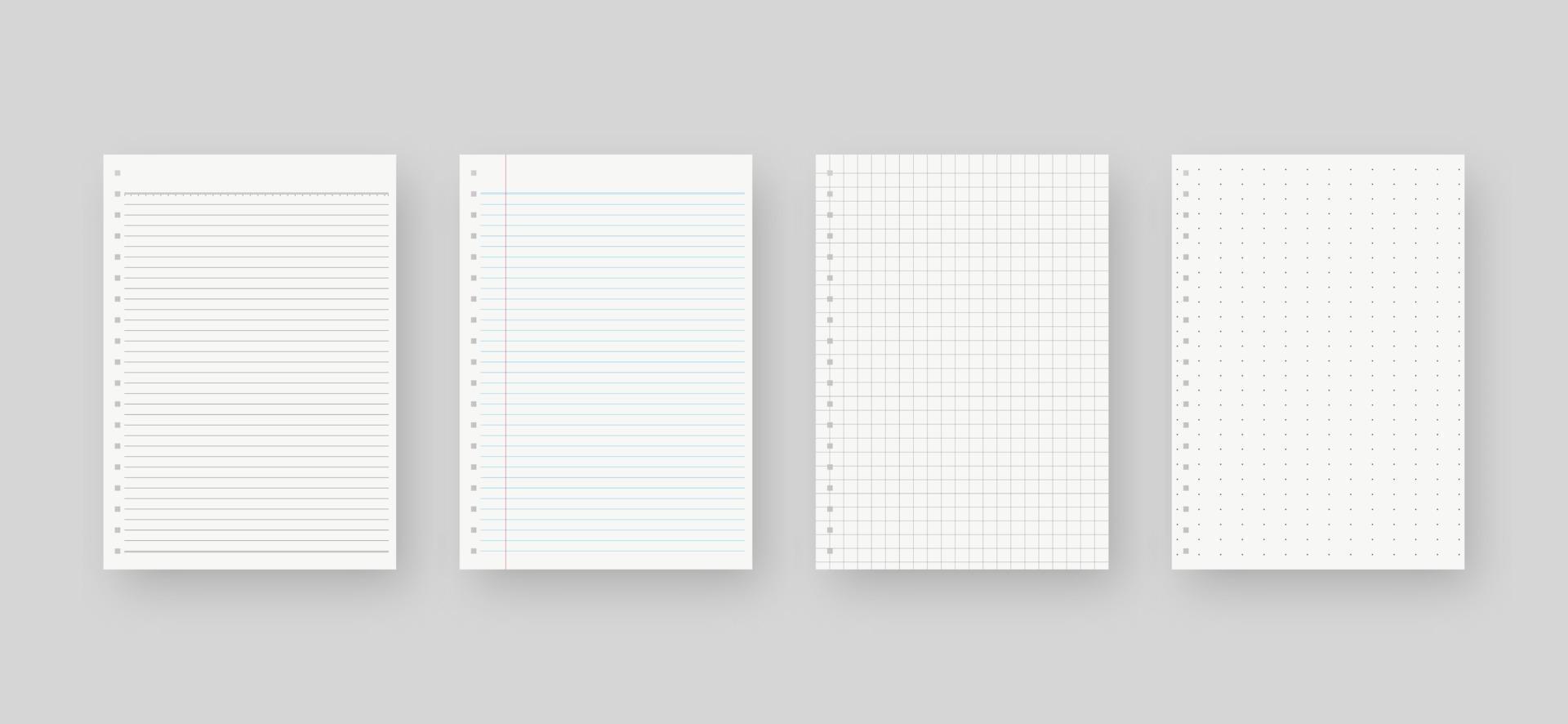 notebook papier set. vel bekleed papieren sjabloon. mockup geïsoleerd. sjabloon ontwerp. realistische vectorillustratie. vector