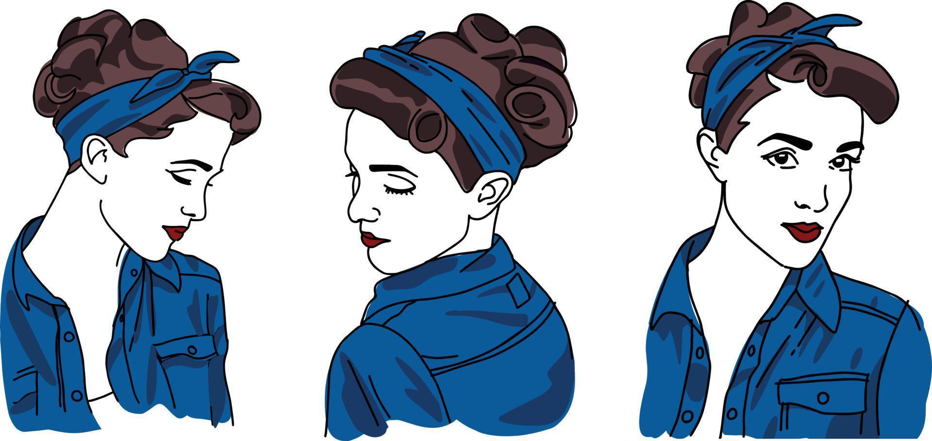 Amerikaans meisje in blauw overhemd en bandana illustratie vector ontwerp