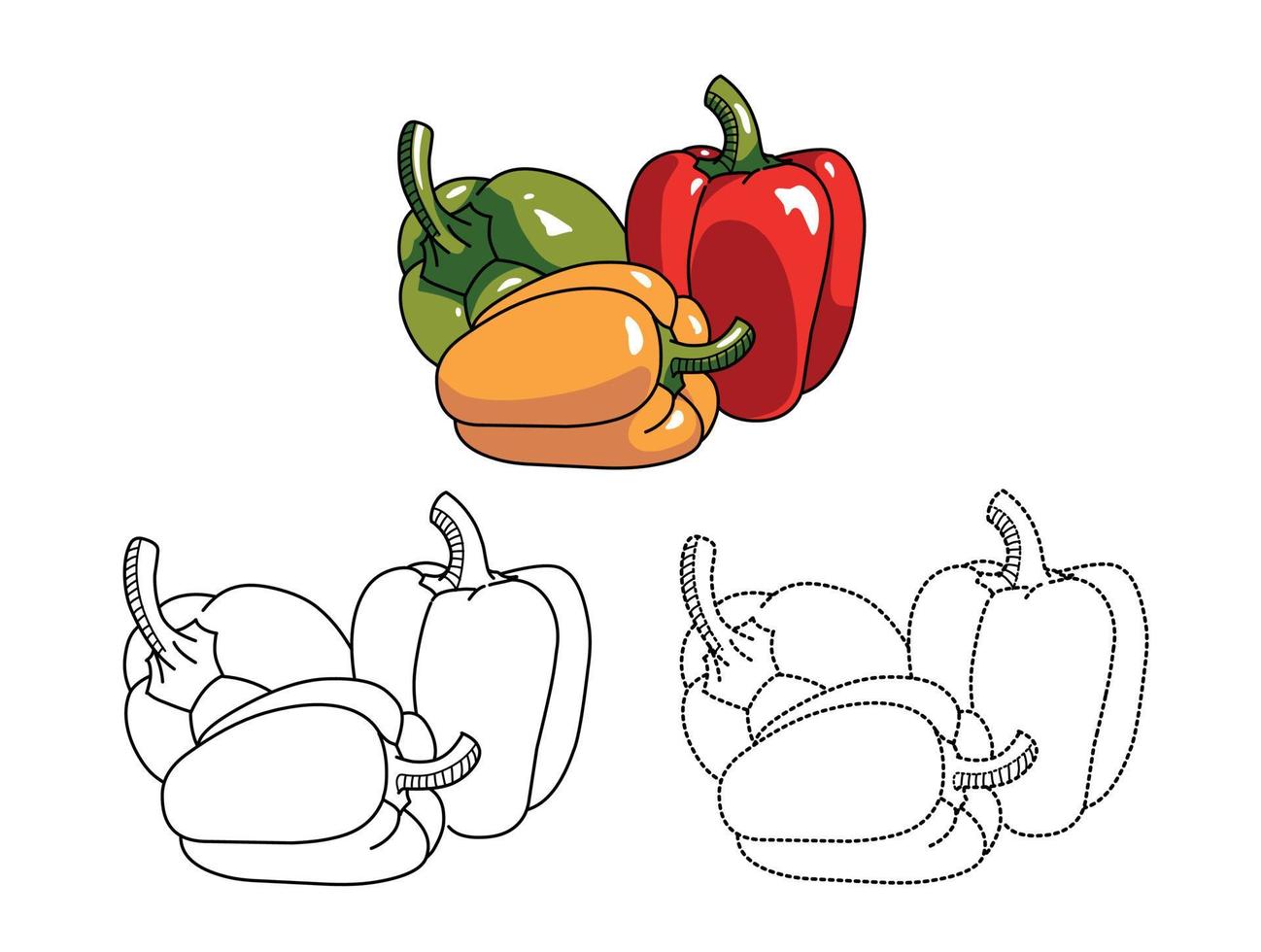 kleur Pagina's van paprika's groenten en fruit voor kinderen vector