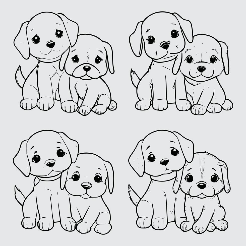 reeks van schattig puppy's in verschillend poseert. hand- getrokken vector illustratie.