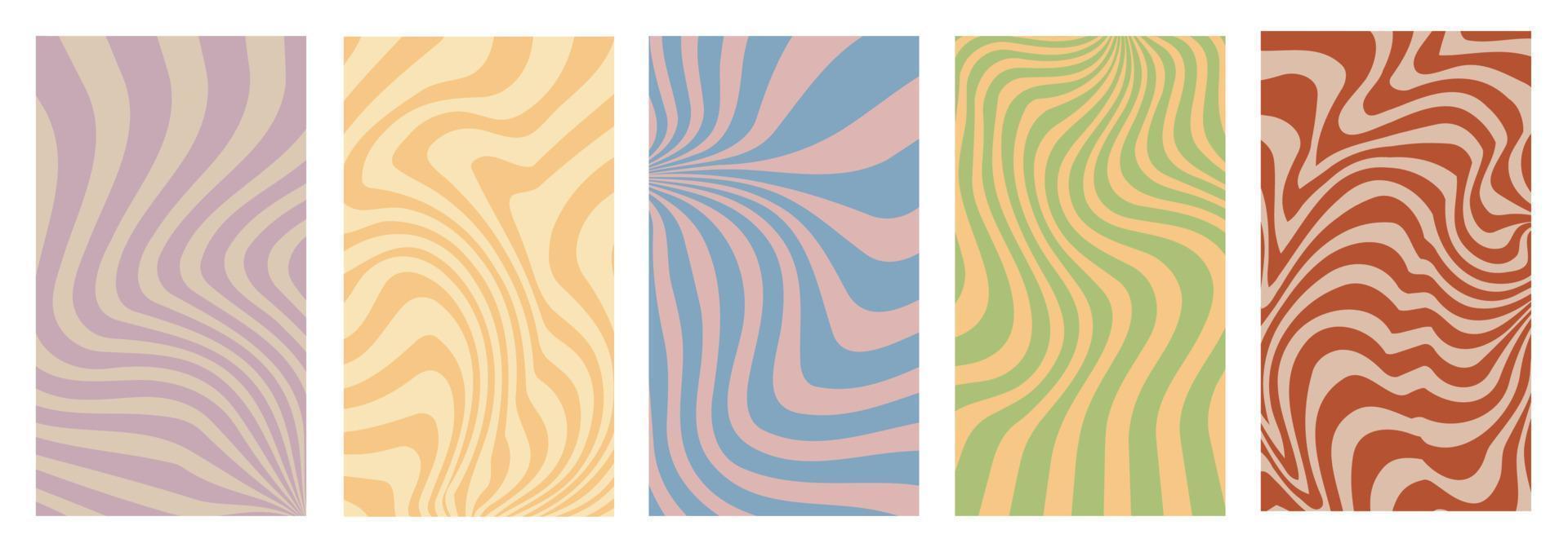groovy achtergronden met wervelen, golven, gedraaid patroon. vervormd structuur in de modieus retro stijl van de hippie jaren 70. y2k stijlvol. vector. vector