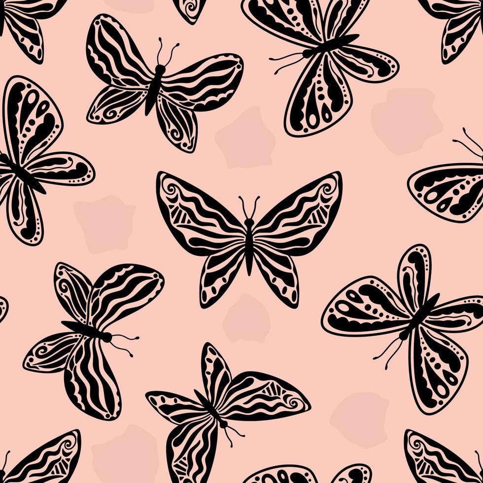 naadloos patroon met zwart vlinder schetsen. esthetiek van y2k. elegant silhouetten van vlinders in een modieus retro stijl van de jaren 2000. vector