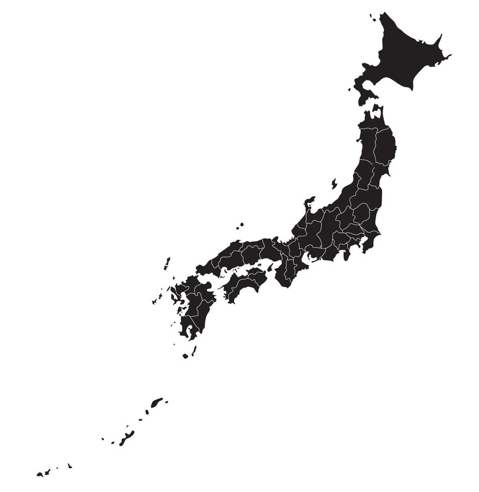 Japan kaart met zwart kleur. vector met Okinawa eilanden. administratief kaart. Regio's.