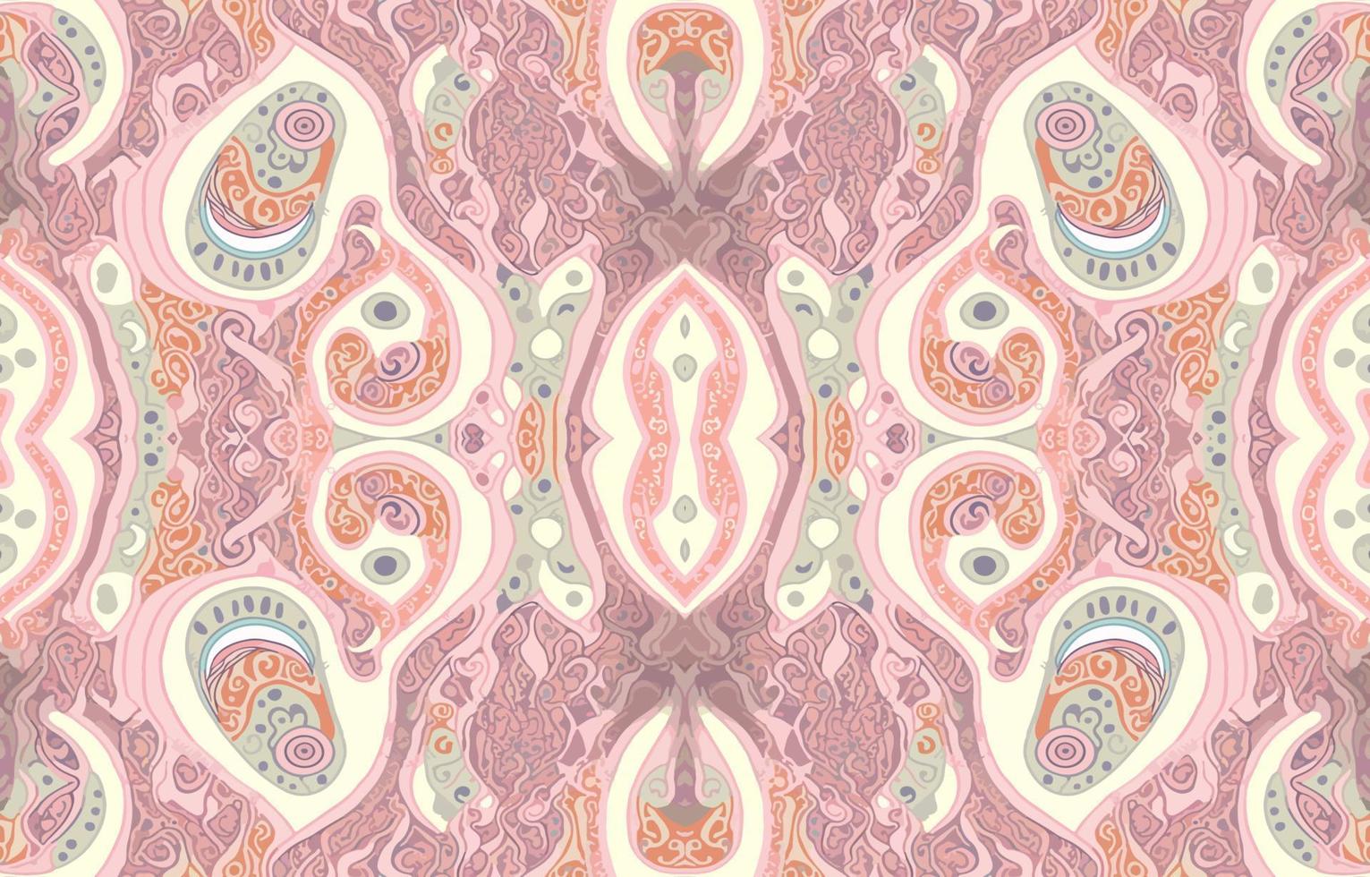 Afrikaanse ikat paisley naadloos patroon roze pastel kleur. abstract traditioneel volk antiek grafisch paisley lijn. structuur textiel vector illustratie overladen elegant luxe wijnoogst retro stijl.