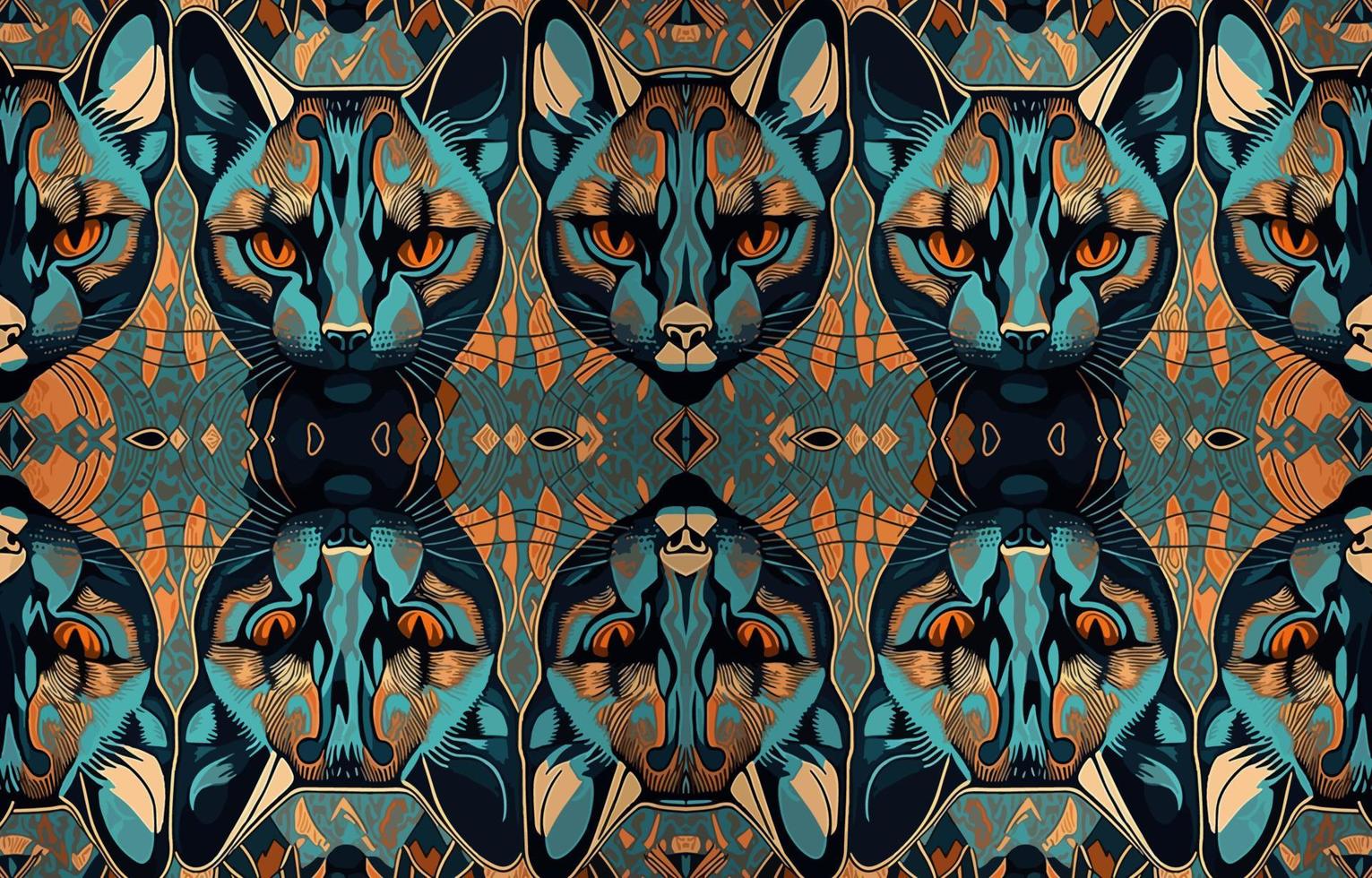 etnisch kat gezicht kleding stof patroon. abstract traditioneel volk antiek grafisch lijn kat hoofd. kleding stof textiel kat gezicht vector illustratie overladen elegant luxe wijnoogst retro Egyptische stijl.