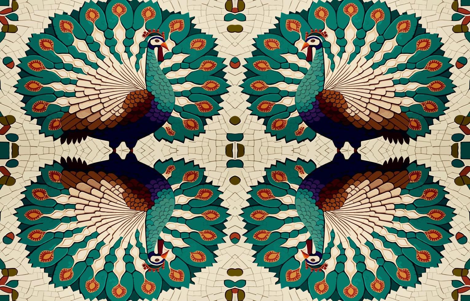 Pauw fazant kalkoen mozaïek- patroon. abstract volk etnisch tribal meetkundig grafisch lijn. structuur textiel kleding stof naadloos patronen vector illustratie. overladen elegant luxe wijnoogst retro stijl.