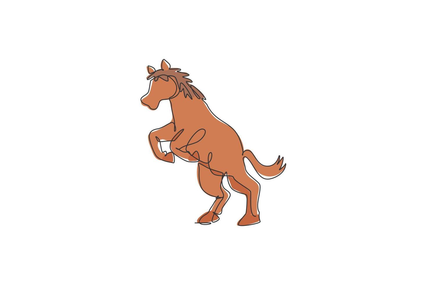 enkele doorlopende lijntekening van wild paard mustang. bedreigd dier nationaal park behoud. safari dierentuin concept. trendy één lijn tekenen ontwerp grafische vectorillustratie vector