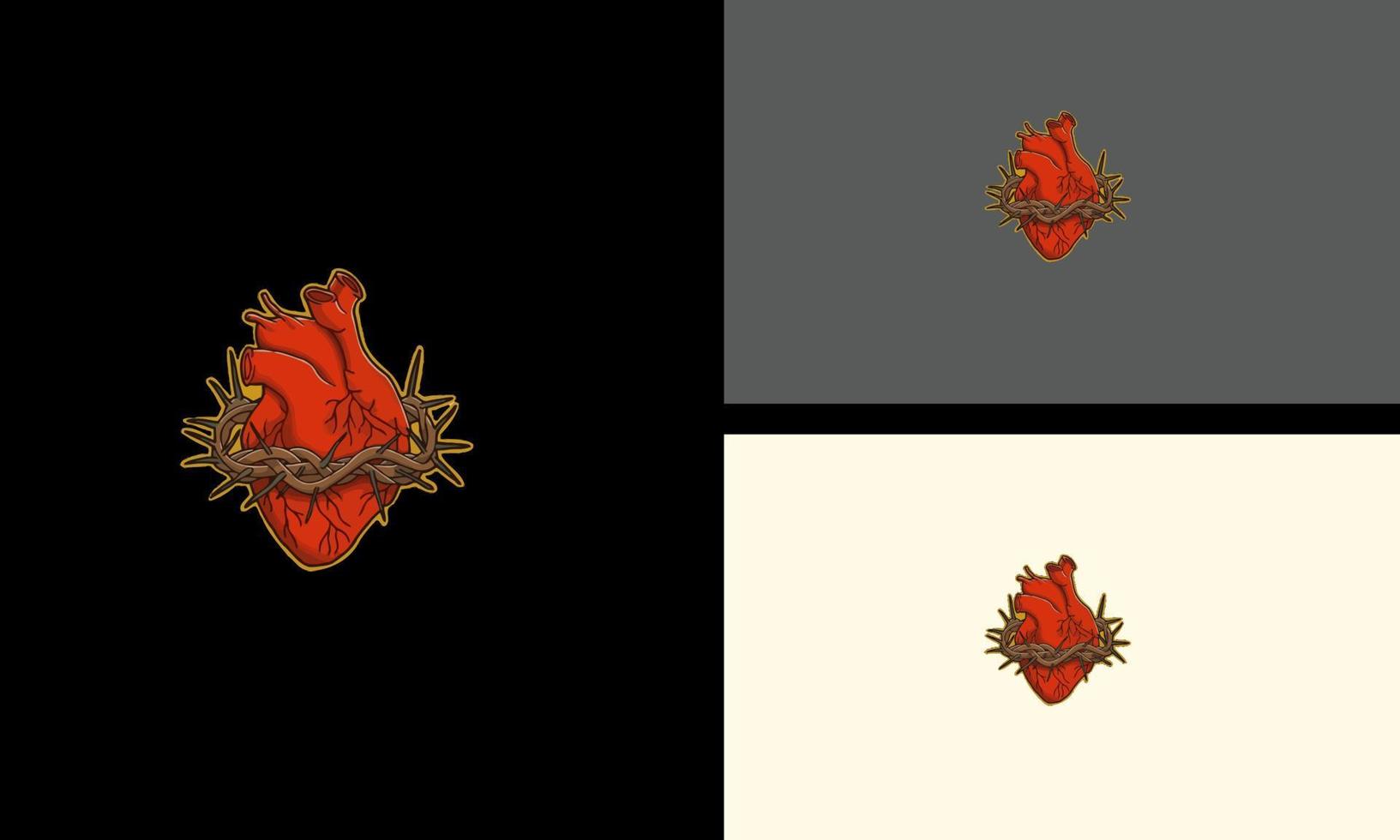 rood hart en keten vector illustratie tatoeëren ontwerp