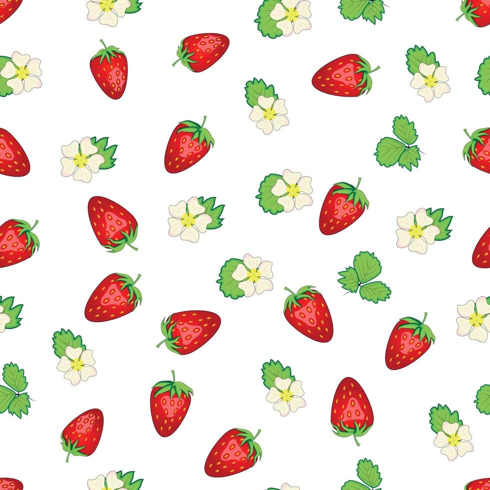 naadloos patroon met aardbeien, bessen en bloemen. zoet voedsel herhaling kleding stof achtergrond. biologisch fruit vector