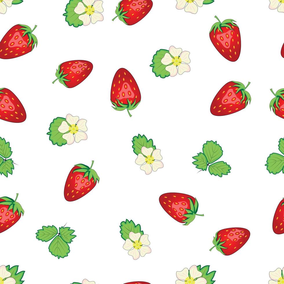 naadloos patroon met aardbeien, bessen en bloemen. zoet voedsel herhaling kleding stof achtergrond. biologisch fruit vector