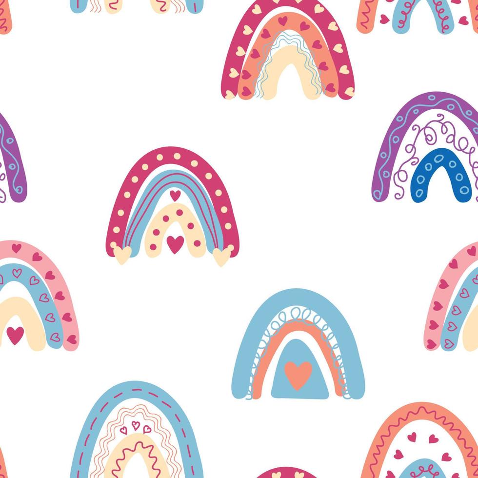 regenboog naadloos patroon in pastel kleuren. Scandinavisch baby hand- getrokken illustratie voor textiel en pasgeboren kleren. vector