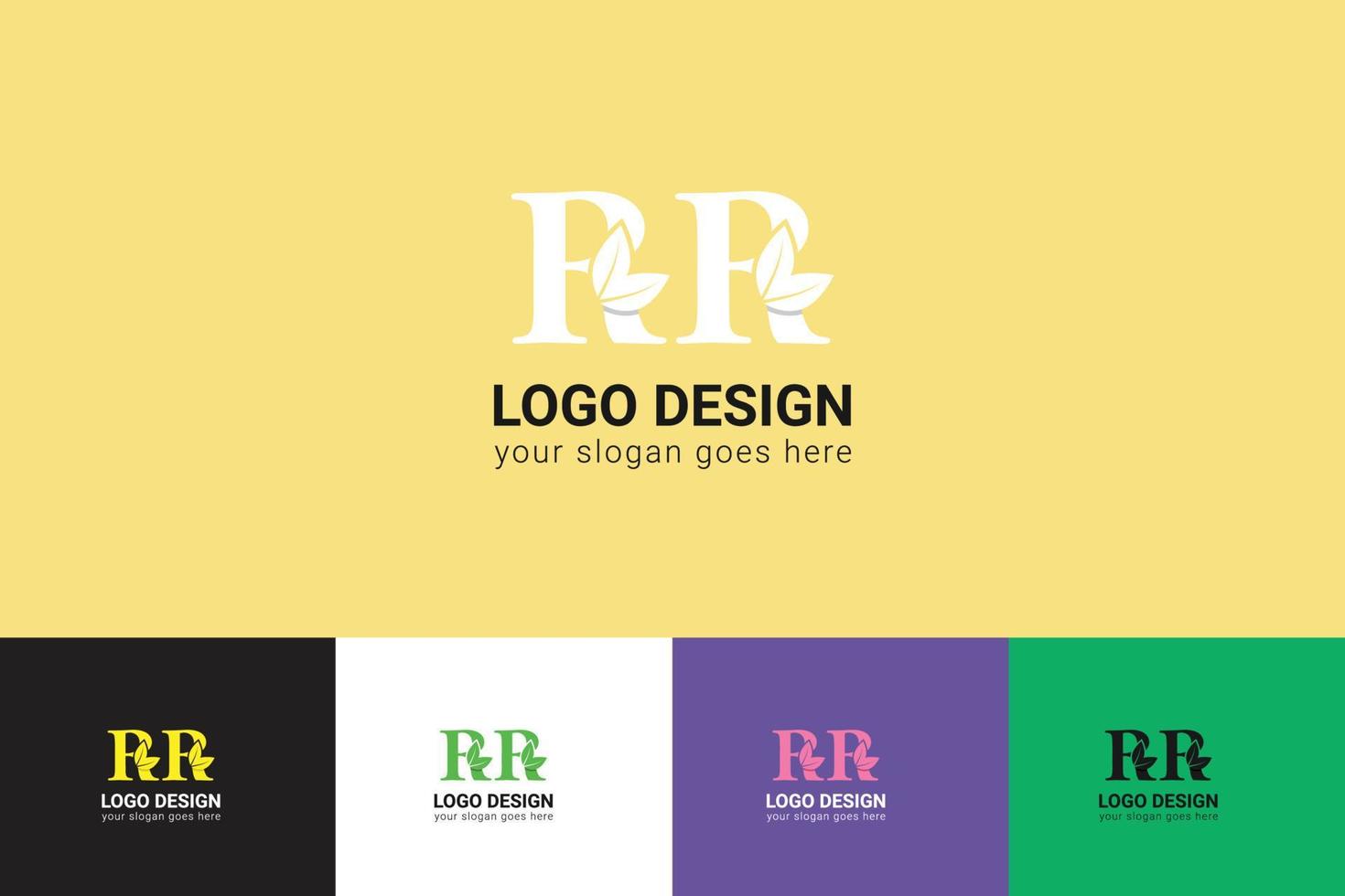 rr brieven eco logo met groen blad. ecologie brief logo. vector lettertype voor natuur affiches, eco vriendelijk embleem, veganistisch identiteit, kruiden en botanisch kaarten enz.