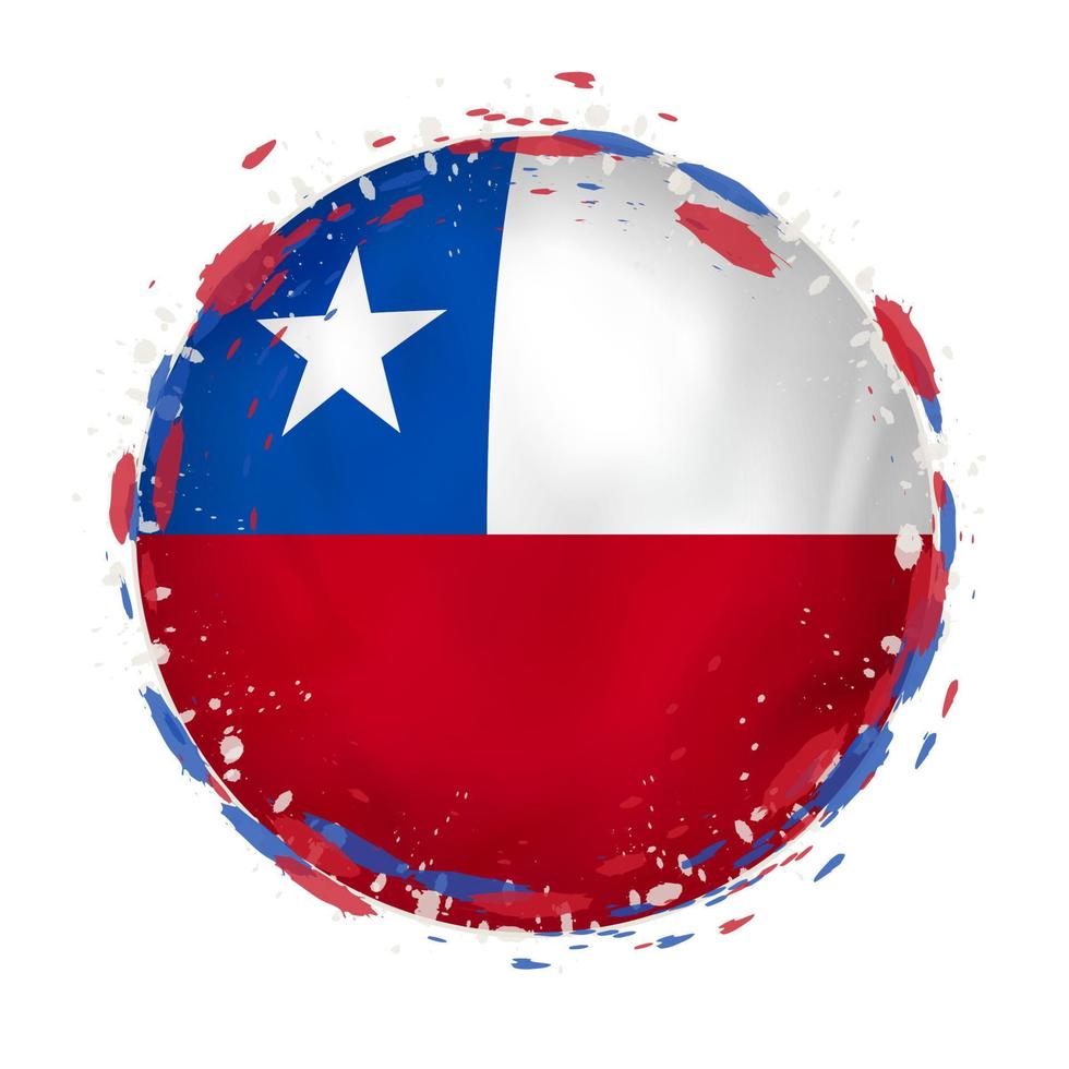 ronde grunge vlag van Chili met spatten in vlag kleur. vector