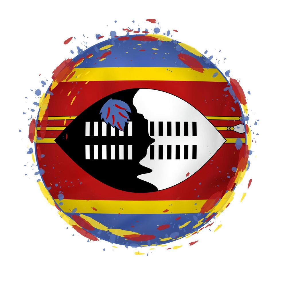 ronde grunge vlag van Swaziland met spatten in vlag kleur. vector