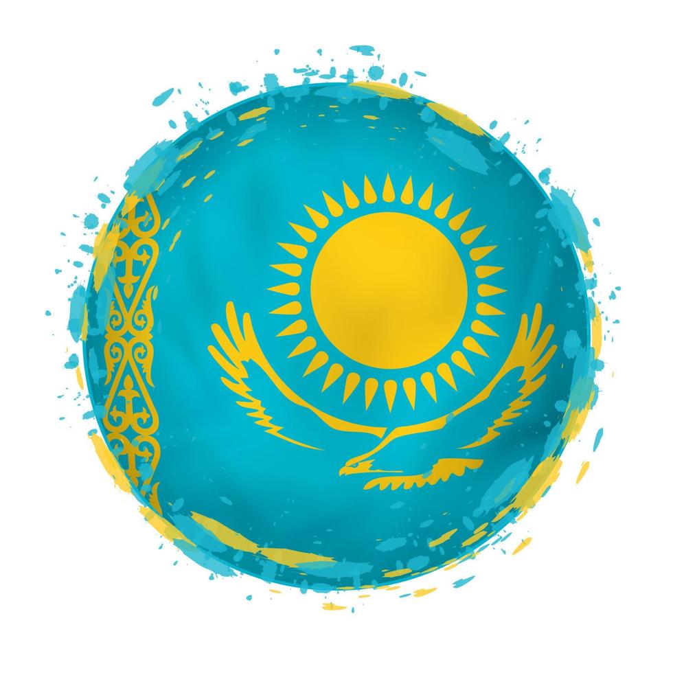 ronde grunge vlag van Kazachstan met spatten in vlag kleur. vector