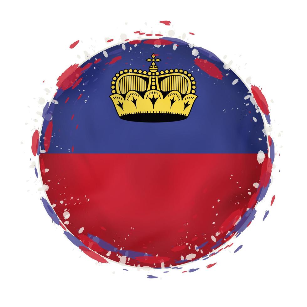 ronde grunge vlag van Liechtenstein met spatten in vlag kleur. vector