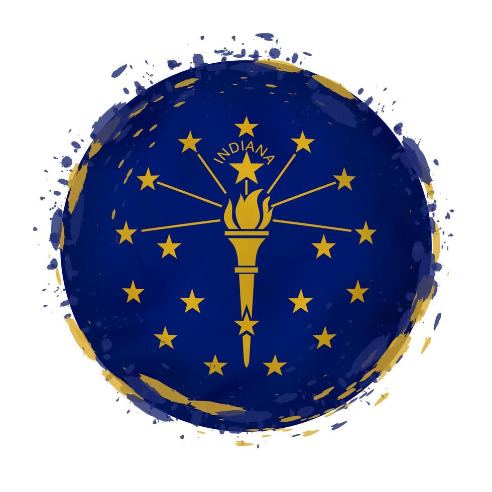 ronde grunge vlag van Indiana ons staat met spatten in vlag kleur. vector