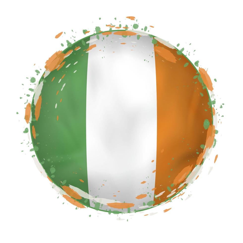 ronde grunge vlag van Ierland met spatten in vlag kleur. vector