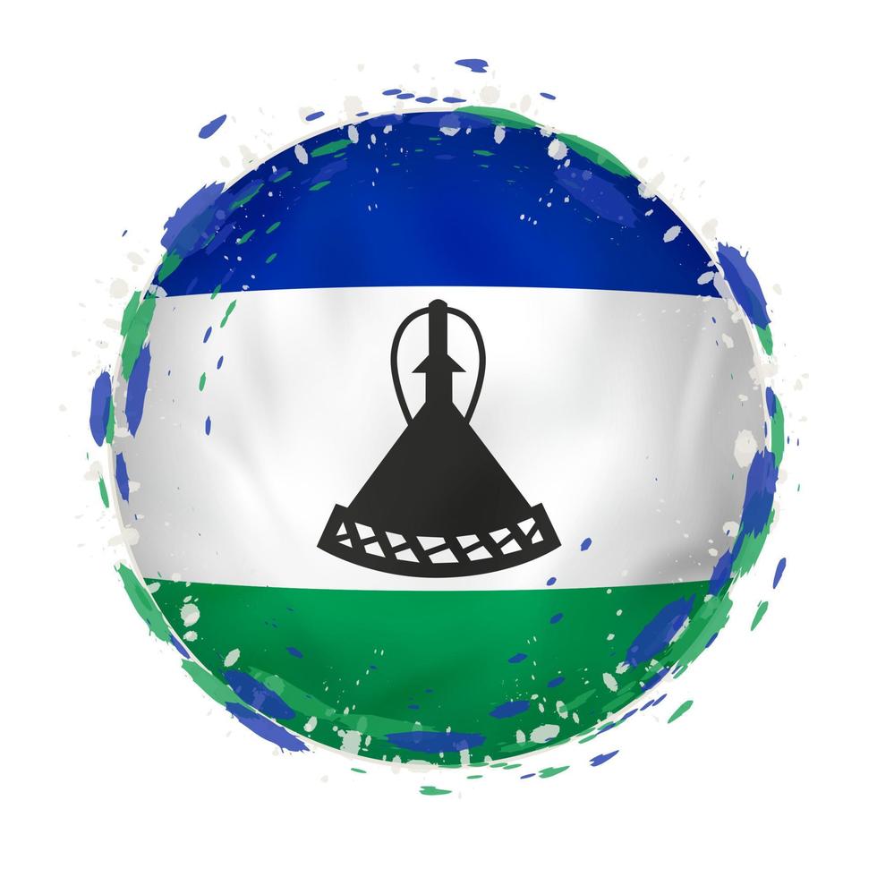 ronde grunge vlag van Lesotho met spatten in vlag kleur. vector