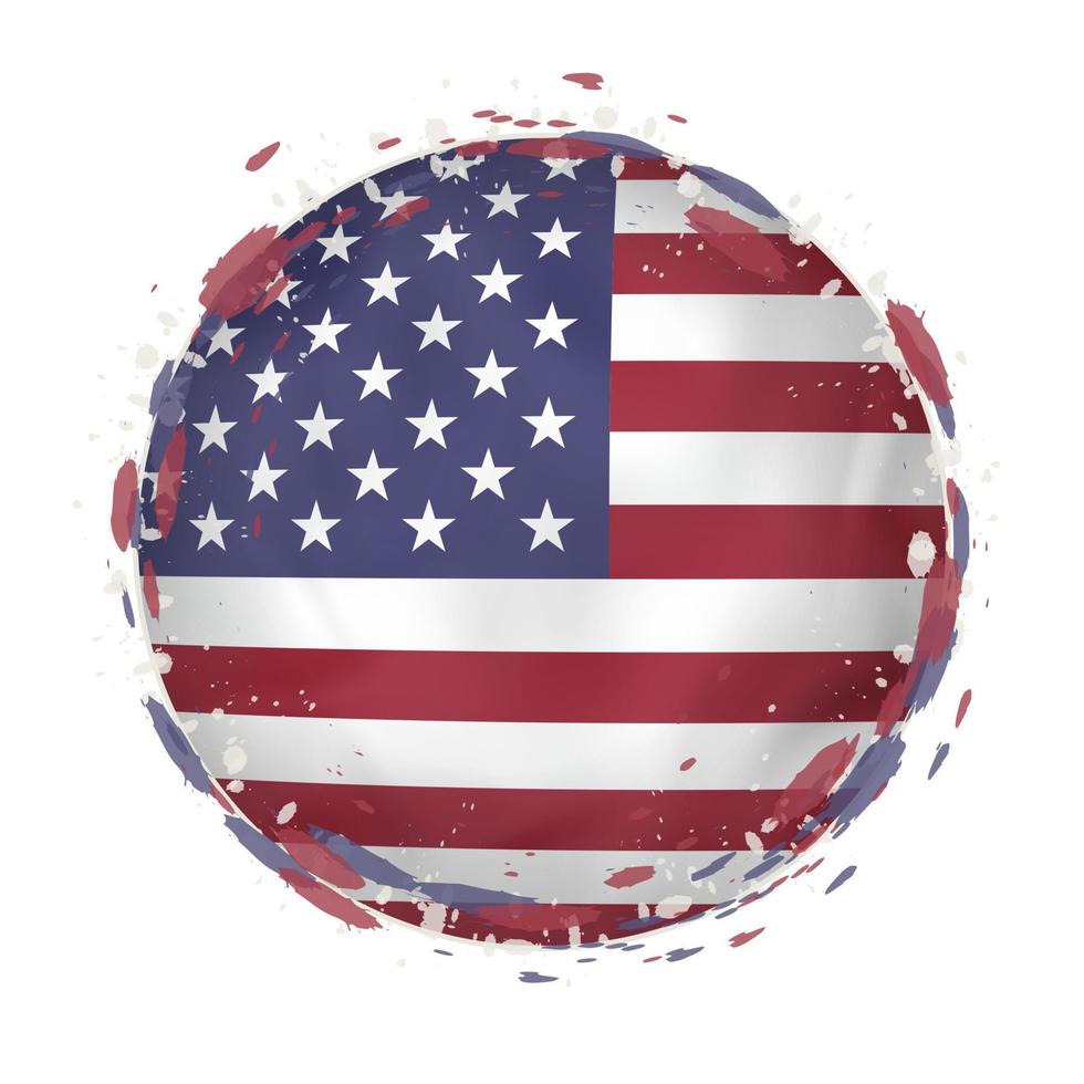 ronde grunge vlag van Verenigde Staten van Amerika met spatten in vlag kleur. vector