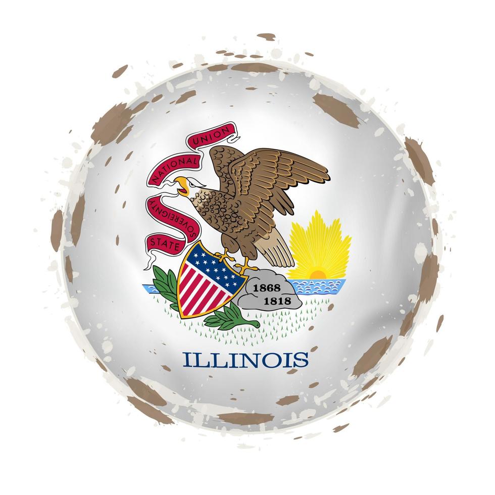 ronde grunge vlag van Illinois ons staat met spatten in vlag kleur. vector