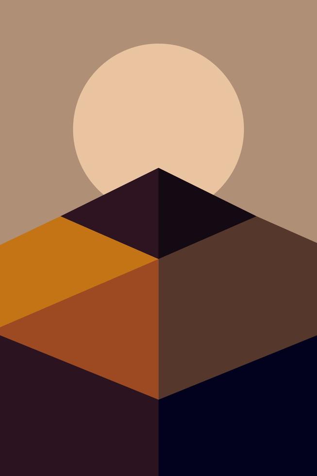 abstract poster met een zonnig zonsondergang in de woestijn. meetkundig banier sjabloon. vector