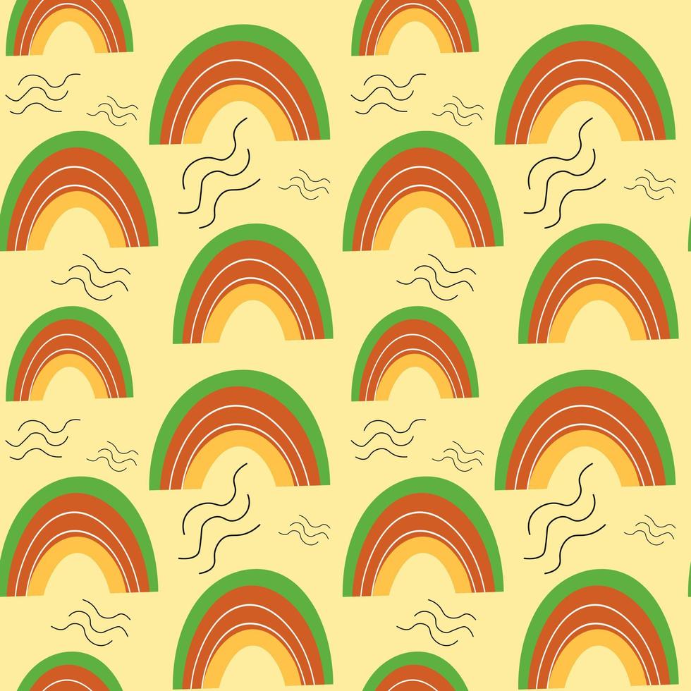 schattig regenboog naadloos patroon in tekening Scandinavisch stijl. pastel Woud kleur illustratie. vector