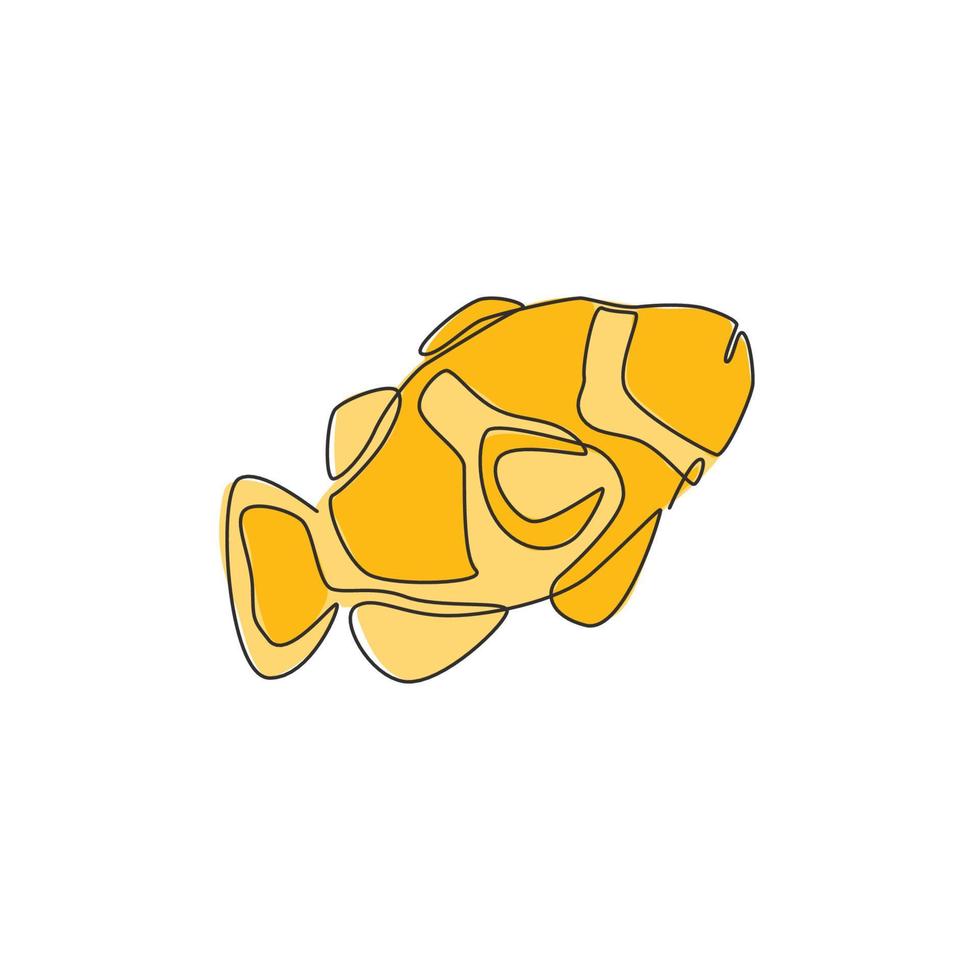 enkele doorlopende lijntekening van schoonheid anemoonvis voor aquatische logo-identiteit. mooie anemonefish mascotte concept voor onder water show icoon. een lijn tekenen ontwerp grafische vectorillustratie vector