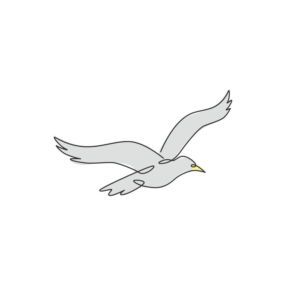 één enkele lijntekening van wilde zeemeeuw voor bedrijfslogo bedrijfsidentiteit. schattig vogel mascotte concept voor instandhouding nationaal park symbool. doorlopende lijn tekenen ontwerp grafische illustratie vector