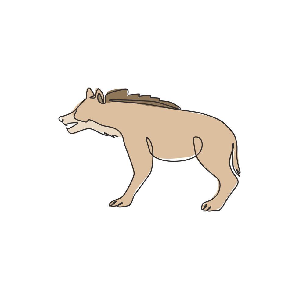 een doorlopende lijntekening van woeste hyena voor de identiteit van het bedrijfslogo. roofdier dier mascotte concept voor nationale dierentuin icoon. moderne enkele lijn tekenen grafisch ontwerp vectorillustratie vector