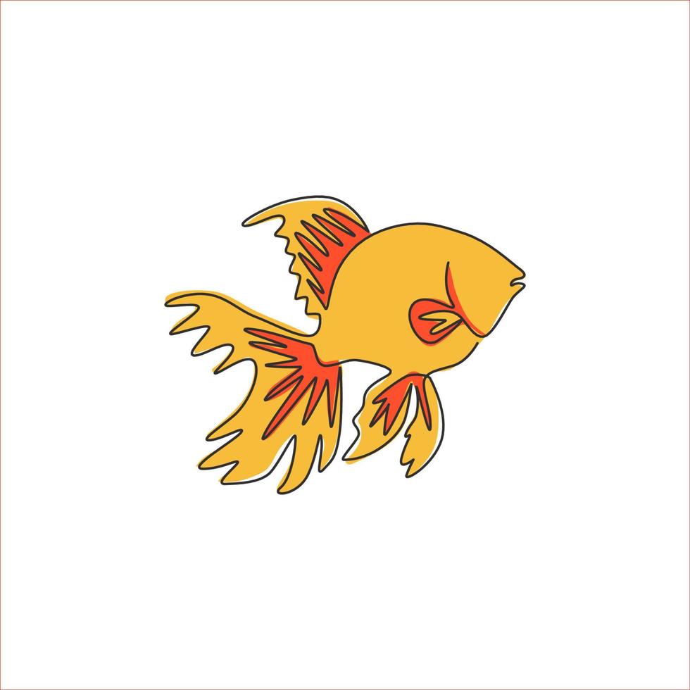 een doorlopende lijntekening van schattige goudvis voor de identiteit van het bedrijfslogo. zoetwatervis mascotte concept voor aquarium tank icoon. moderne enkele lijn grafisch tekenen ontwerp vectorillustratie vector