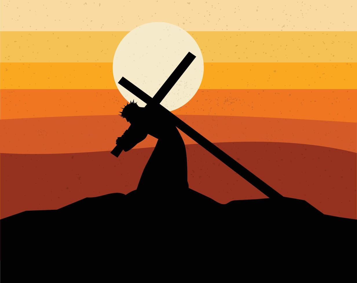 Jezus draagt de kruis christen achtergrond vector