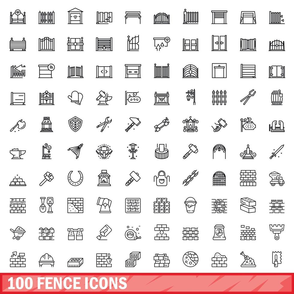 100 hek pictogrammen set, schets stijl vector