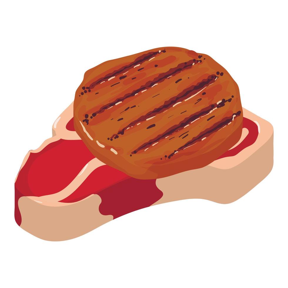 vlees voedsel icoon isometrische vector. stuk van rundvlees lende en rooster vlees icoon vector