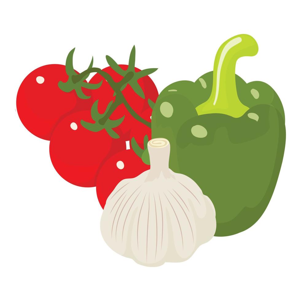 biologisch groente icoon isometrische vector. groen zoet peper kers tomaat knoflook vector