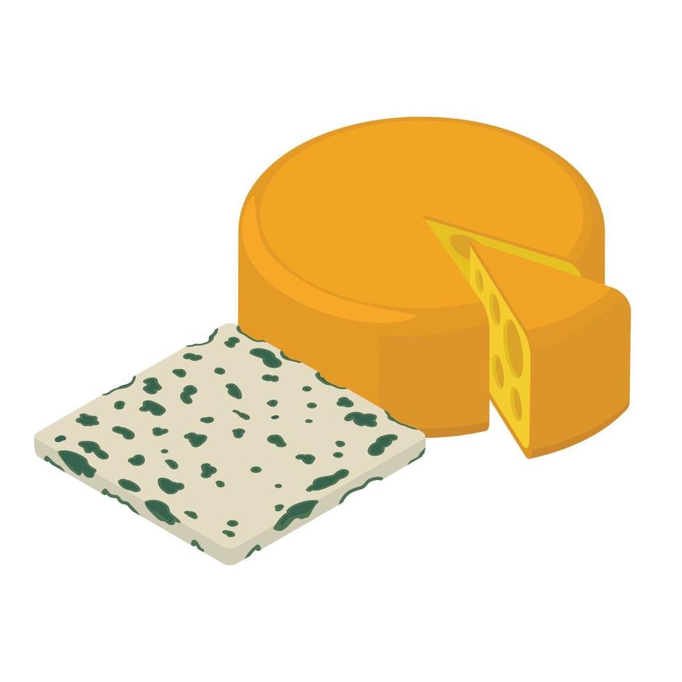 kaas Product icoon isometrische vector. brood van moeilijk kaas en dorblu plak icoon vector