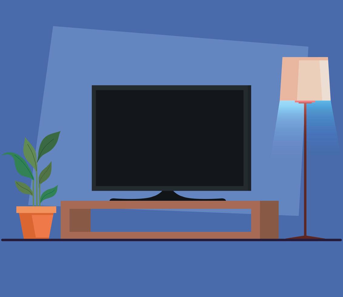 flatscreen tv op een houten standaard vector