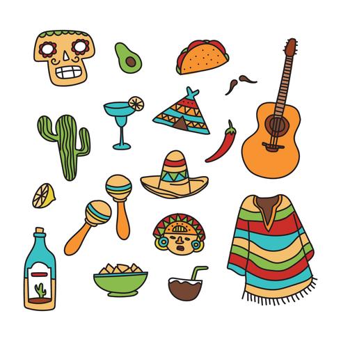 Set van Mexicaanse Doodles vector