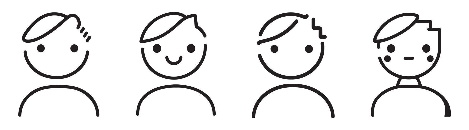 schets van een weinig jongen - vreugde, geluk en verschillend gezicht uitdrukkingen vector