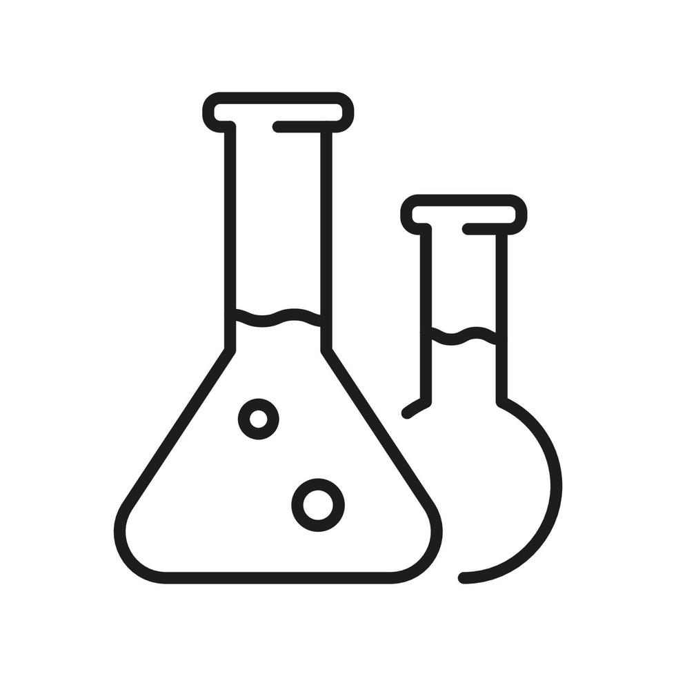 fles laboratorium uitrusting lijn icoon. chemisch laboratorium experiment glas buis pictogram. beker voor biologie analyse schets teken. apotheek industrie symbool. bewerkbare hartinfarct. geïsoleerd vector illustratie.