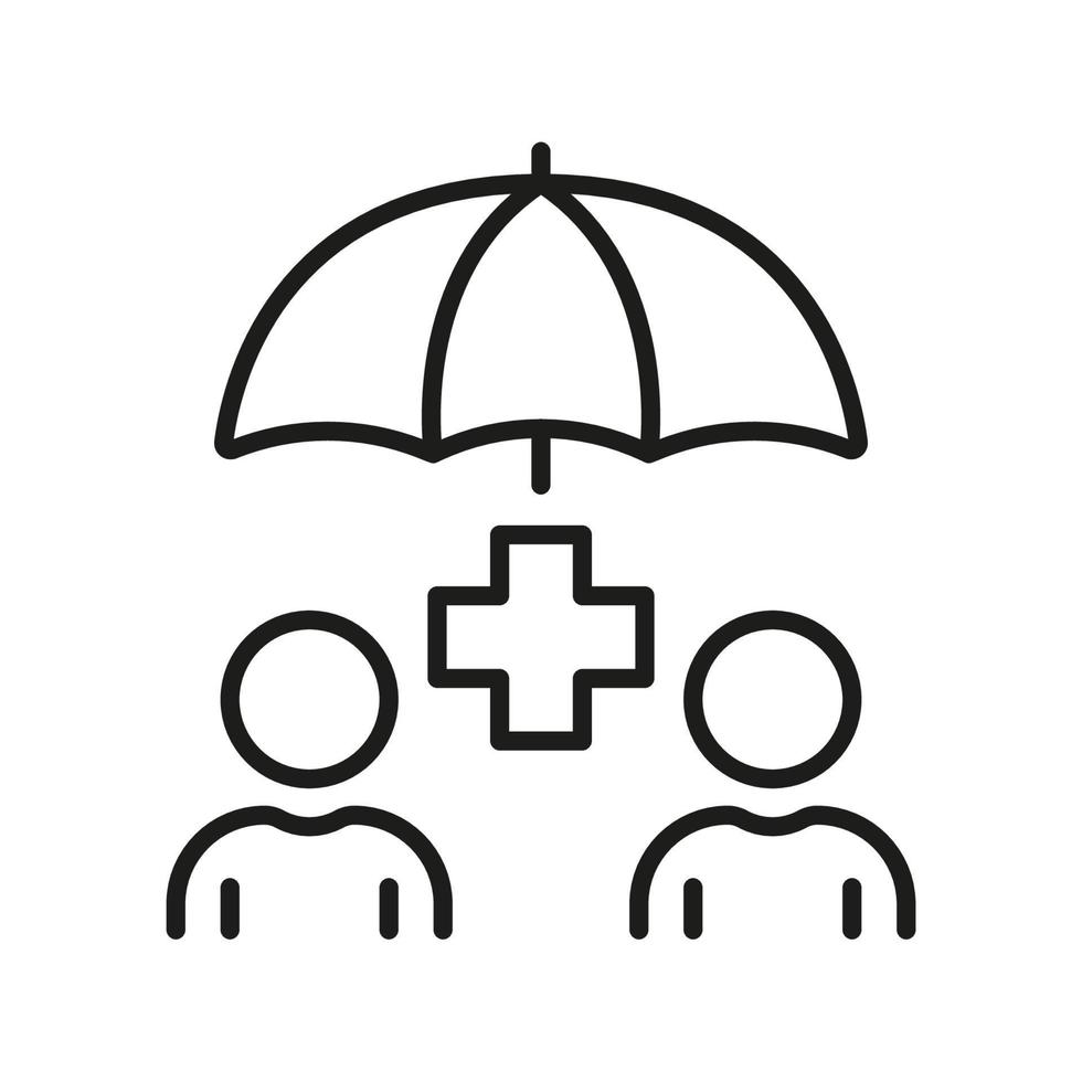 leven verzekering lijn icoon. familie medisch veiligheid onder parasol pictogram. paraplu beschermen mensen verzekering concept schets icoon. veilig Gezondheid zorg. bewerkbare hartinfarct. geïsoleerd vector illustratie.