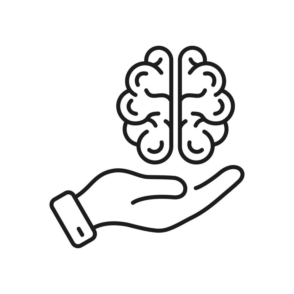 menselijk hersenen in top visie met hand- lijn icoon. neurologie, psychologie pictogram. opleiding, logica, analyse, geheugen, geest concept schets icoon. bewerkbare hartinfarct. geïsoleerd vector illustratie.