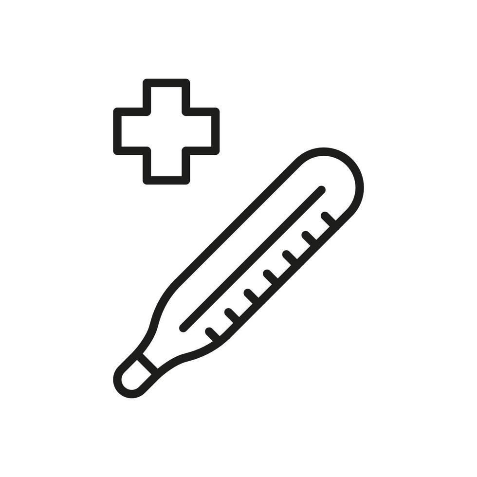 thermometer lijn icoon. medisch gereedschap voor temperatuur controle pictogram. thermometer voor diagnostisch ziekte schets icoon. Gezondheid zorg instrument. bewerkbare hartinfarct. geïsoleerd vector illustratie.