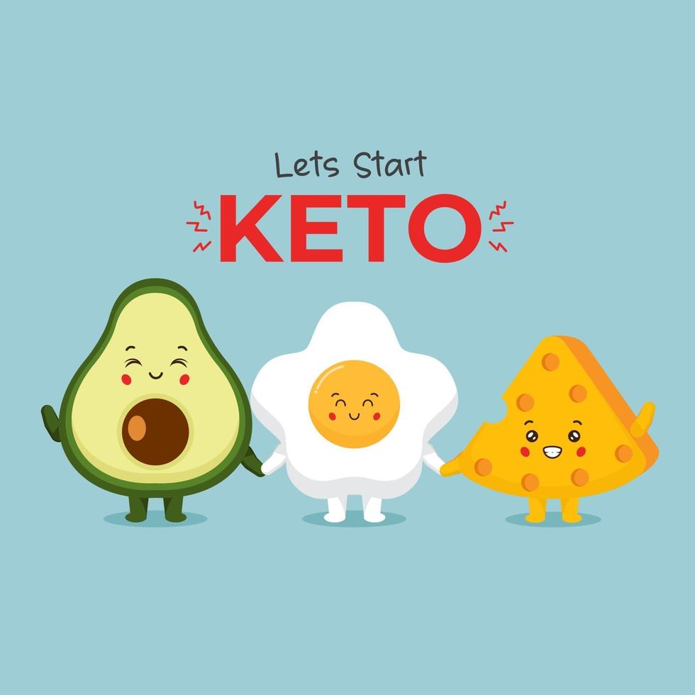 schattige avocado, kaas en ei laten we de keto-banner beginnen vector